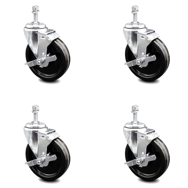 Service Caster 5 Inch Phenolic Wheel Swivel 3/8 Inch Threaded Stem Caster Set with Brake SCC SCC-TS20S514-PHR-TLB-381615-4 - main
